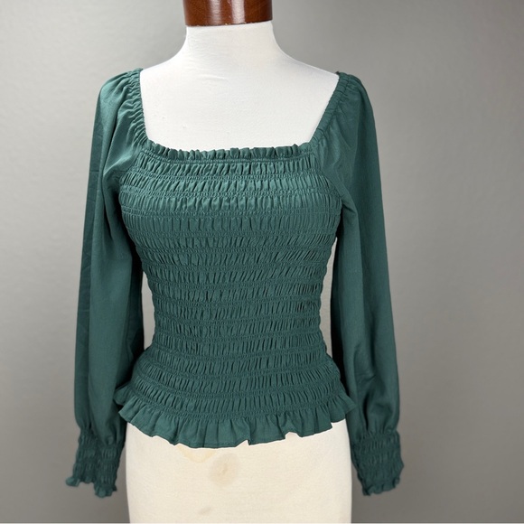 Madewell Lucie Green Bubble sleeve Smocked Top Sz XXS Fairycore Cottagecore - Picture 8 of 8